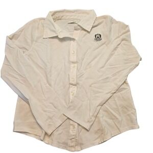 LizGolf Womens White Long Sleeve Button Front Golf Shirt Sz L Crest Logo Vintage